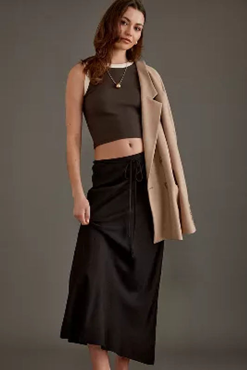 Linen-Blend Bias Maxi Skirt