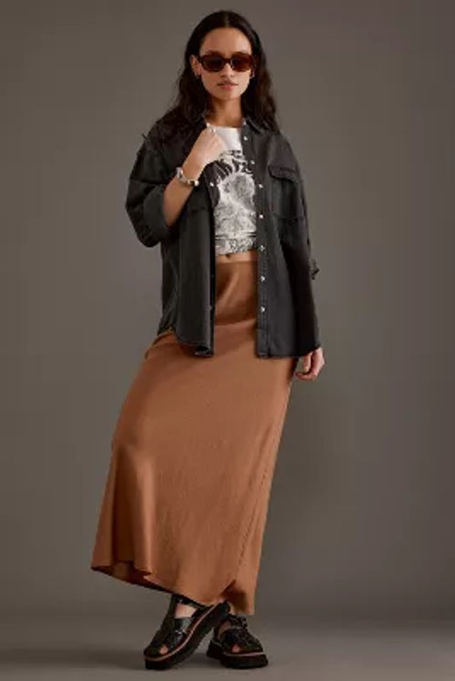 Linen-Blend Bias Maxi Skirt