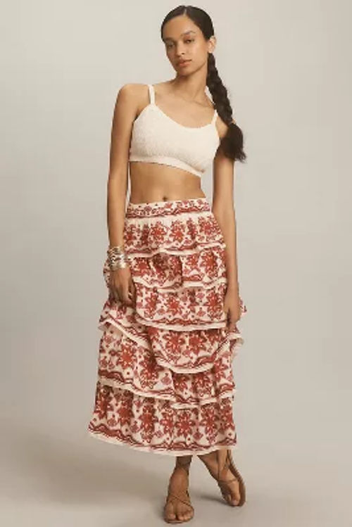 Farm Rio Tiered Midi Skirt