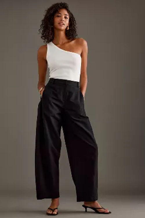 Linen-Blend Barrel Trousers