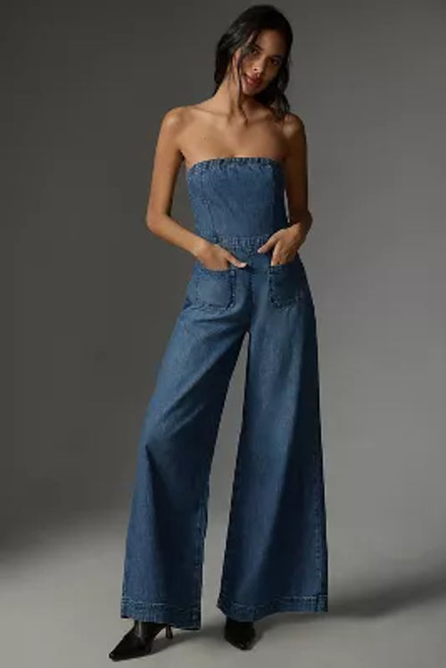 The Skipper Strapless Denim Wide-Leg Jumpsuit by Pilcro