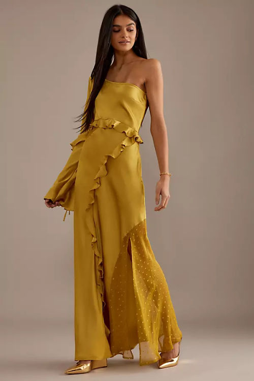 One-Shoulder Cutout Ruffle...