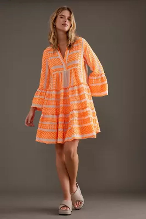 Devotion Ella Orange Flared-Sleeve Tiered A-Line Mini Dress