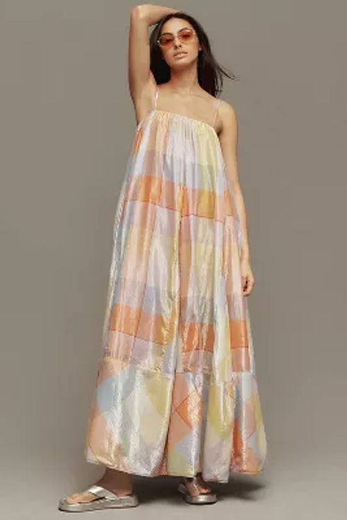 By Anthropologie Plaid Tent Maxi Dress