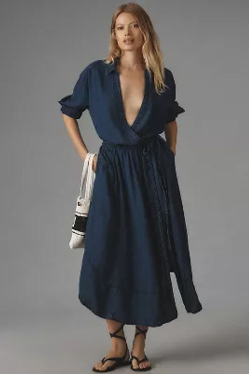 Pilcro V-Neck Linen Midi Wrap...