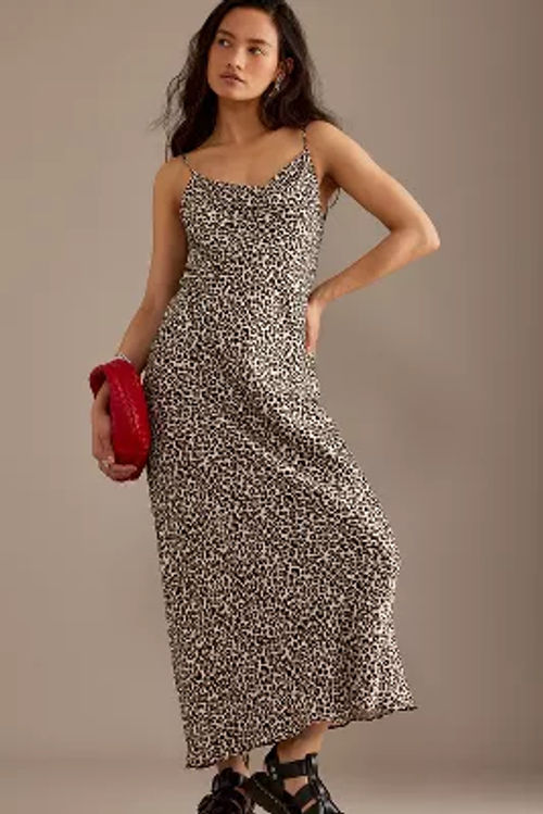 Leopard Sleeveless Cowl-Neck Maxi Slip Dress