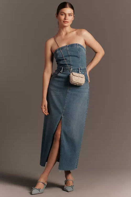 The Madi Strapless Denim Midi...