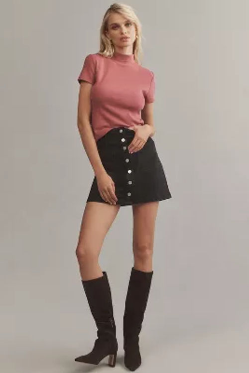 Maeve Ribbed Mock-Neck Cropped T-Shirt