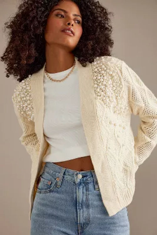 Pearl Embellished Cable Knit...