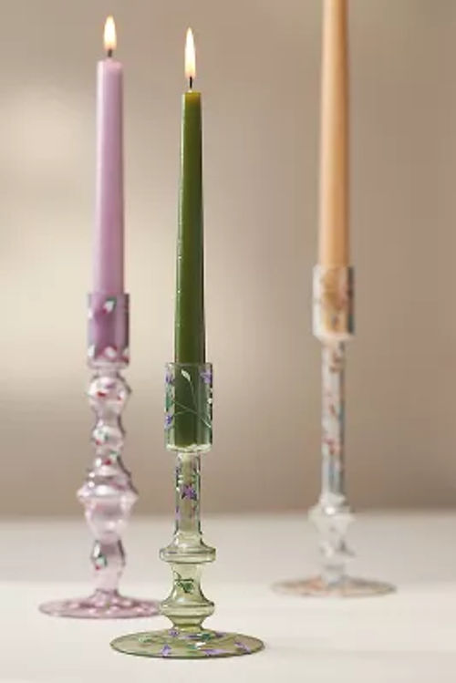 Floral Green Glass Taper...