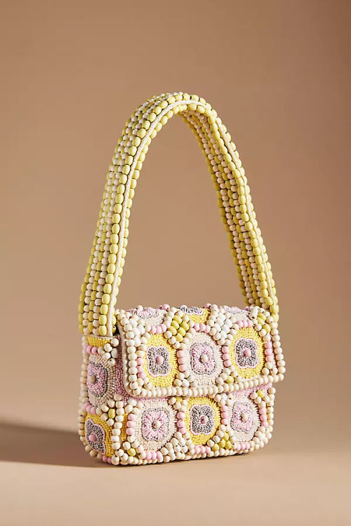 Wood Beaded Mini Shoulder Bag