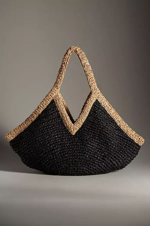 Tipped Angular Straw Tote Bag