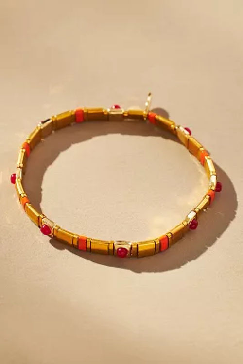 Gold-Plated Beaded Chicklet Bracelet