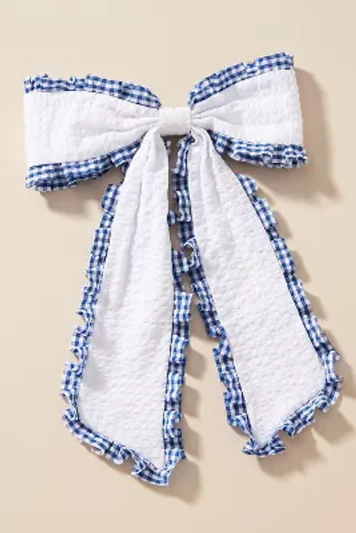 Gingham Ruffle Bow Barrette...