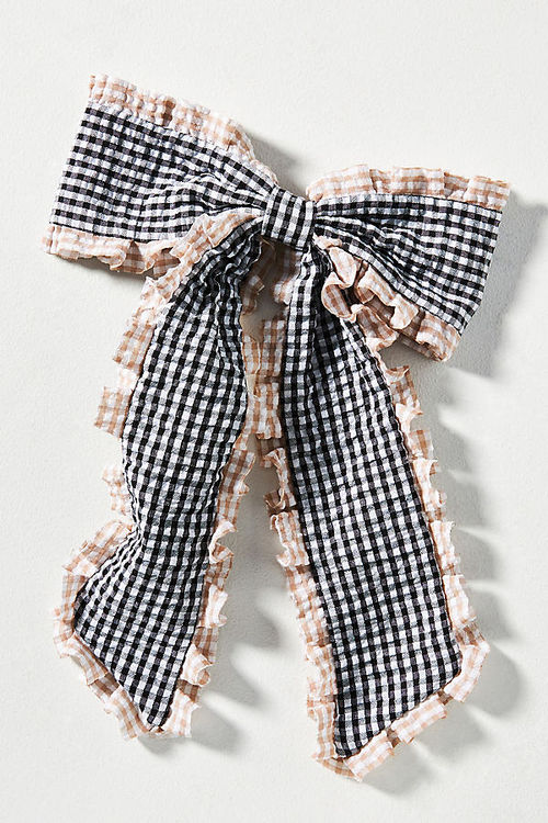 Gingham Ruffle Bow Barrette...