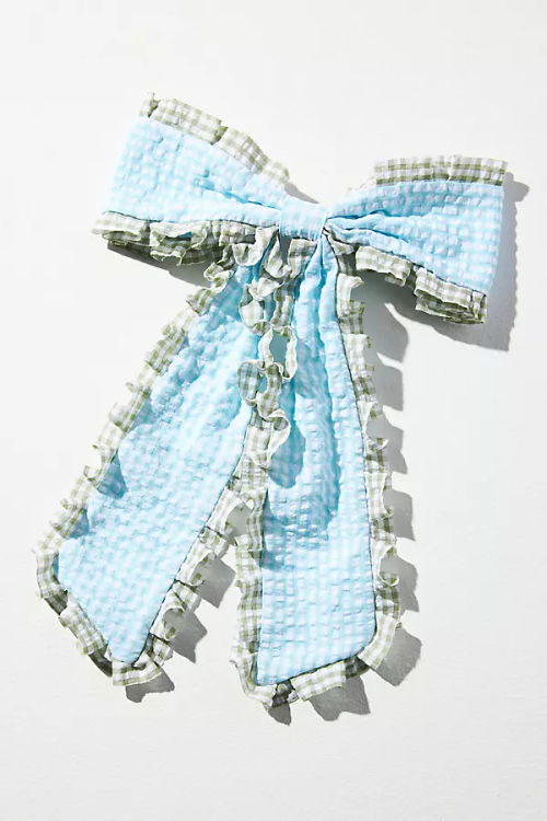 Gingham Ruffle Bow Barrette...