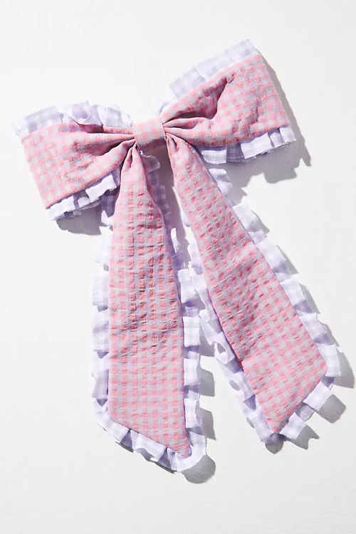 Gingham Ruffle Bow Barrette...