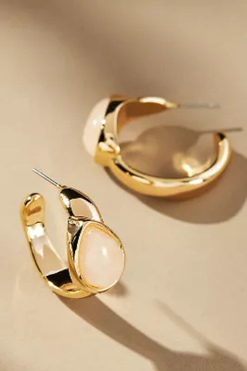 Stone-Inset Hoop Earrings