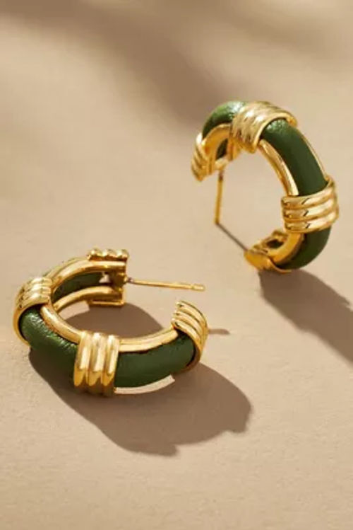 Leather Ribbed Hoop Earrings