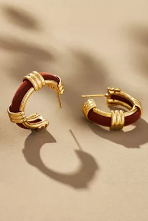 Leather Ribbed Hoop Earrings