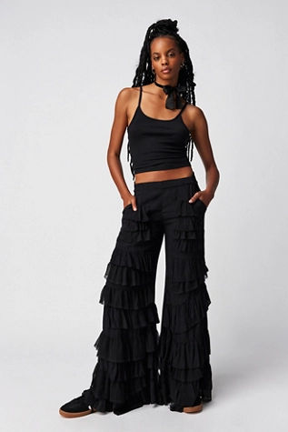 Black frill trousers hotsell