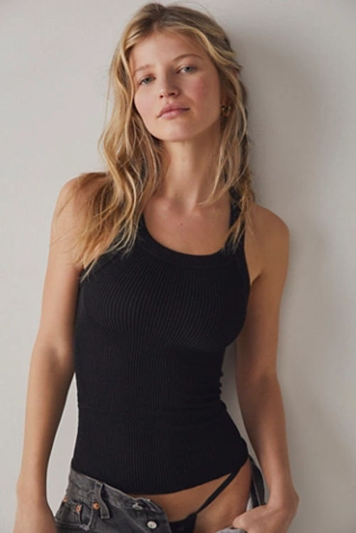 Ribbed Seamless Tank Top by Intimately at Free People in Black