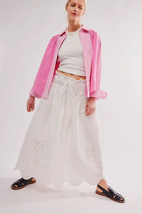 Moon River Eyelet Midi Skirt...