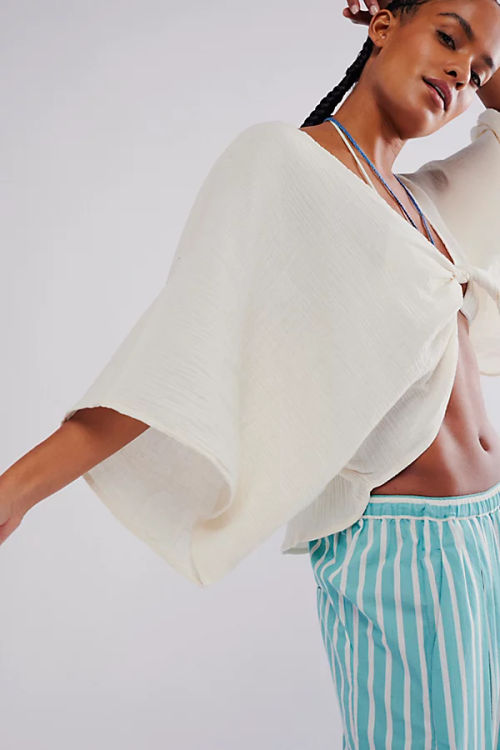 Linen Twist Front Crop Top at...