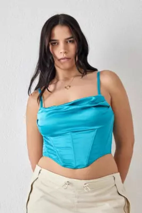 UO Ava Lace & Satin Corset Top - Pink L at Urban Outfitters, Compare