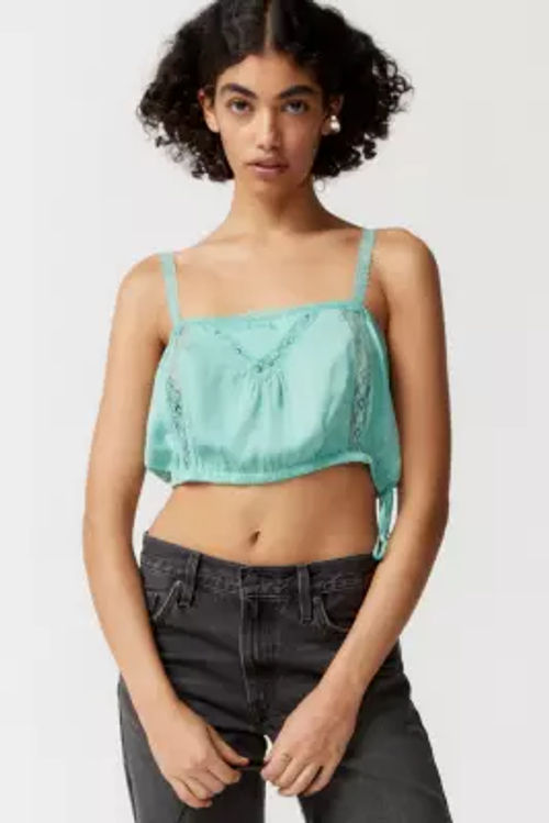 Urban Outfitters Uo Dame Embroidered Scoop-neck Cropped Top in Green