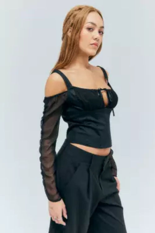 UO Black Mesh Corset Blouse -...