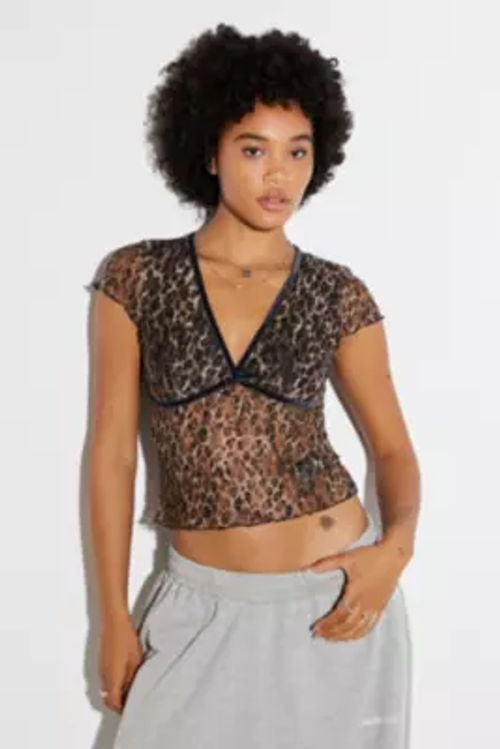 Kimchi Blue Madison Semi-Sheer Lace Blouse - Brown XL at Urban Outfitters