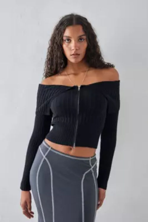 UO Pointelle Button-Through Cropped Top