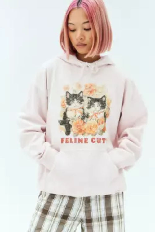 UO Pink Feline Cute Hoodie -...