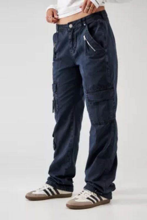 BDG Urban Outfitters Romi Y2K Bootleg Flare Womens Cargo Pants - BLACK