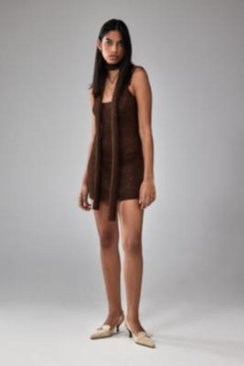 UO Alexa Sequin Knit 90s Mini Dress - Brown L at Urban Outfitters