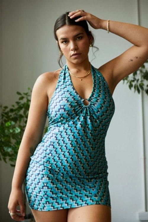 Uo Blue Zig Zag O Ring Halter Dress Blue S At Urban Outfitters Compare Trinity Leeds