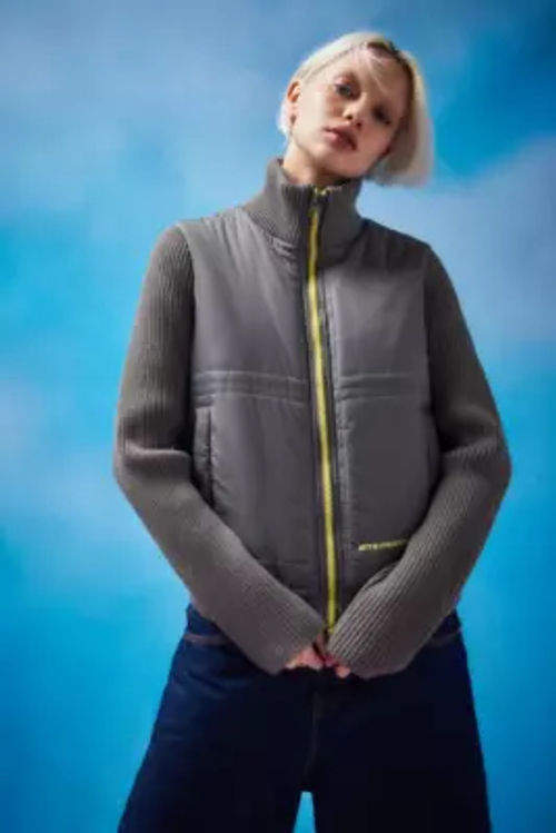 iets frans. Grey Knit Sleeve Padded Jacket - Grey S at Urban Outfitters