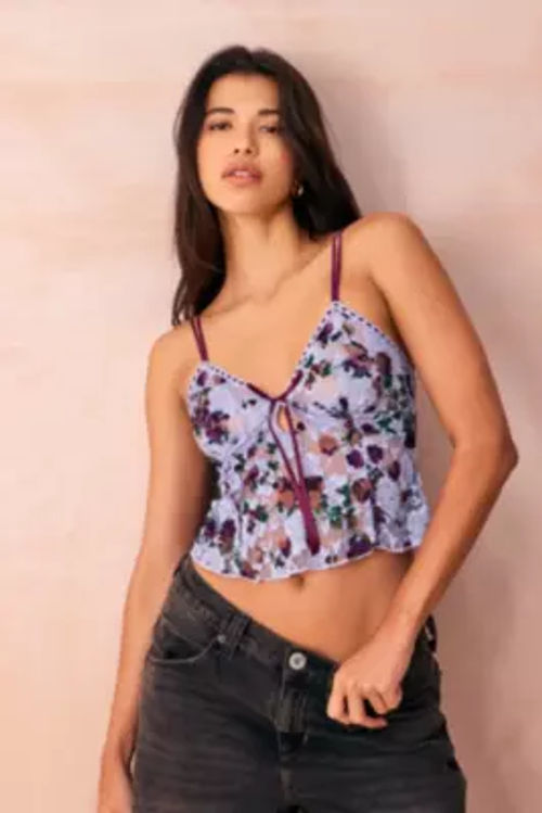 Out From Under Mindy Floral Lace Cami - Light Blue L at Urban Outfitters