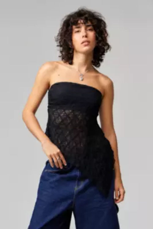 UO Indie Lace Asymmetric Bandeau Top - Black XL at Urban Outfitters