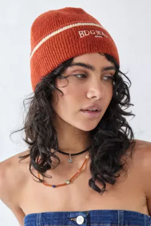 BDG Striped Knit Beanie - Red...