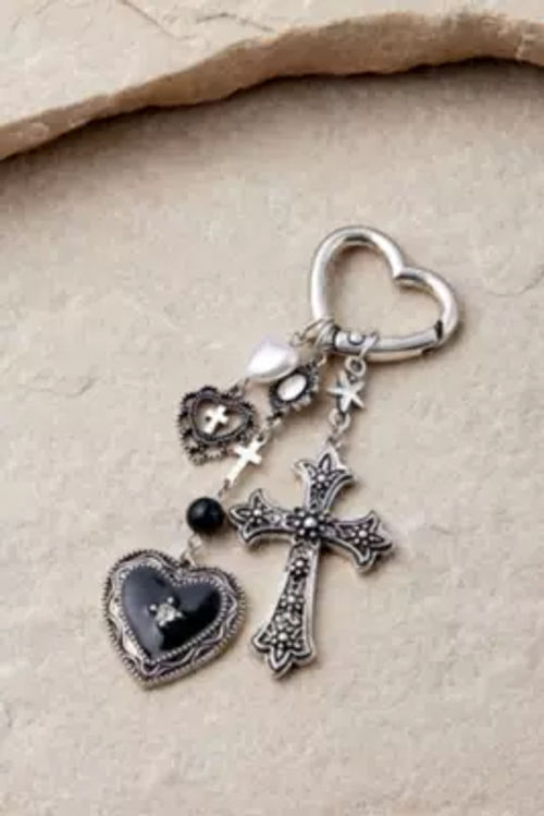 Cross & Heart Keyring - Black...