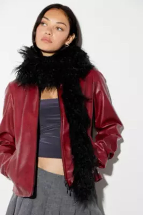 UO Trish Faux Fur Scarf - Black at Urban Outfitters