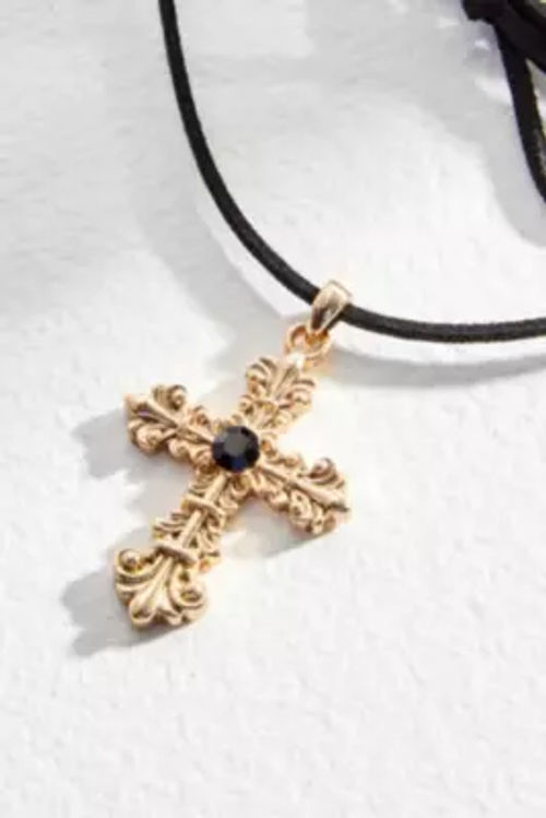 Silence + Noise Cross & Cord Choker - Black at Urban Outfitters