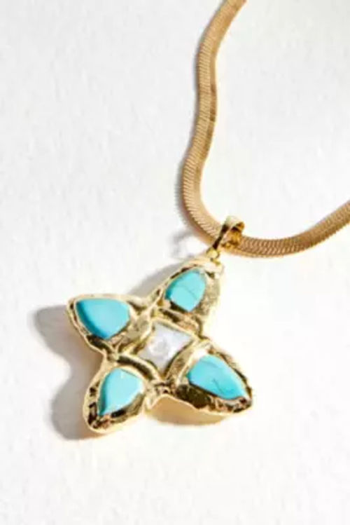 Zambah Stone Cross Necklace - Turquoise at Urban Outfitters