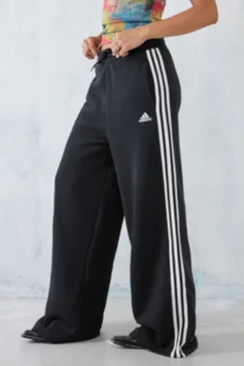 adidas Black 3-Stripes Wide Leg Track Pants - Black XL at Urban Outfitters