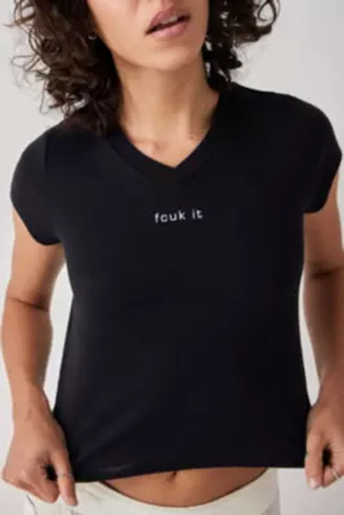 FCUK Fcuk It V-Neck T-Shirt - Black L at Urban Outfitters