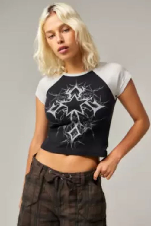 Minga London Minga Star Cross Baby T-Shirt - Black S at Urban Outfitters