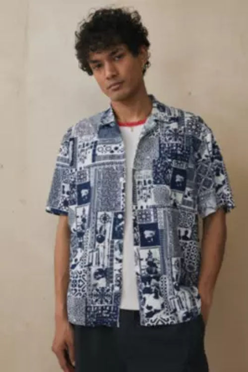 UO Tile Print Shirt - Blue...