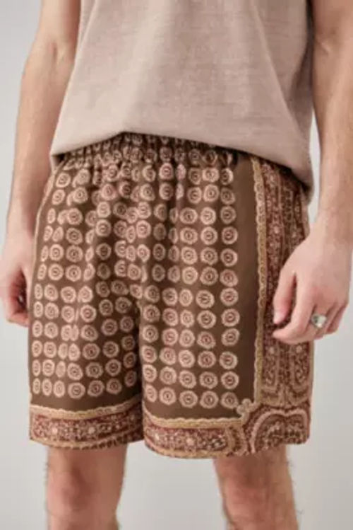 BDG Brown Medallion Swim Shorts - Brown M at Urban Outfitters